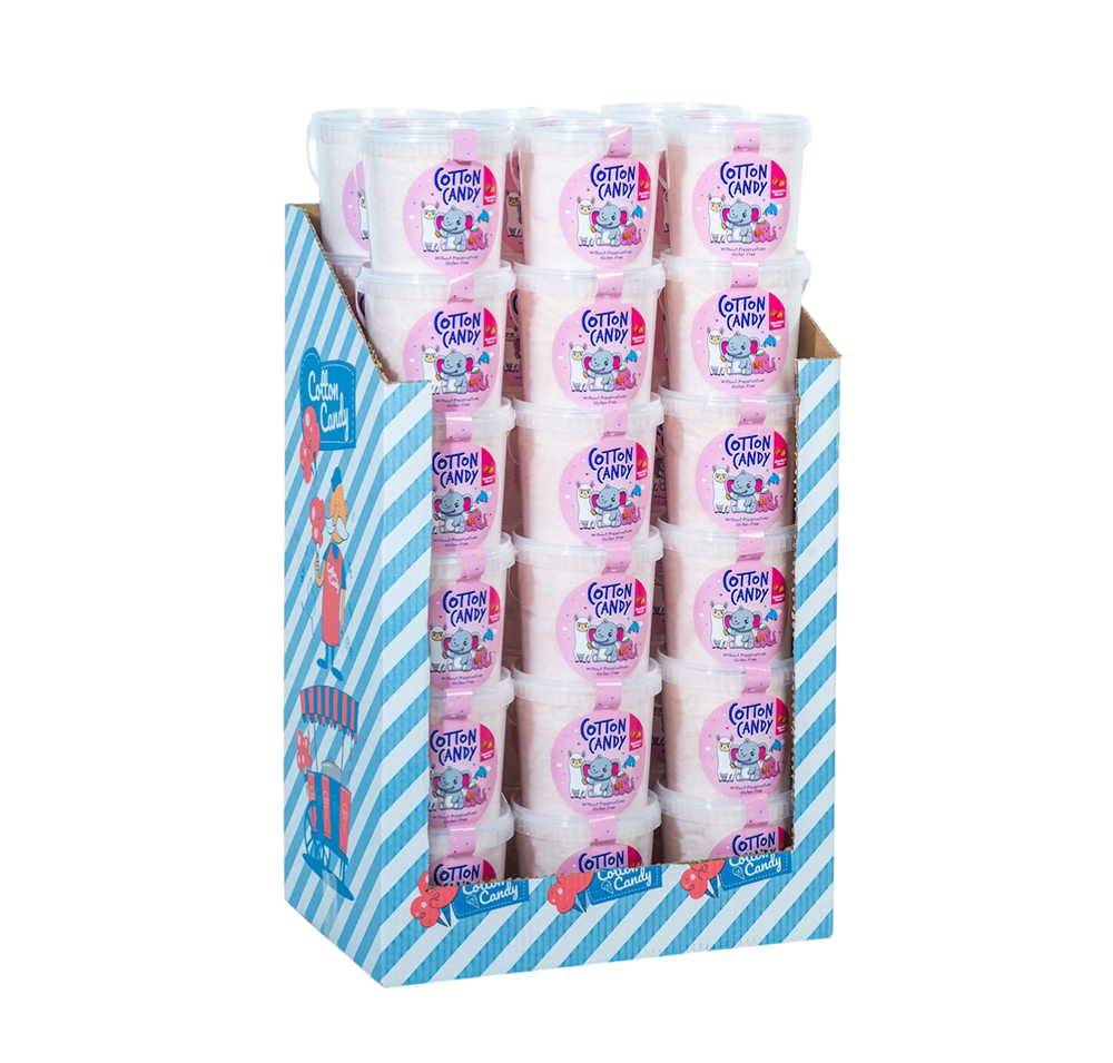 36 DISPLAY CASE COTTON CANDY BUCKET 150G STRAWBERRY 2