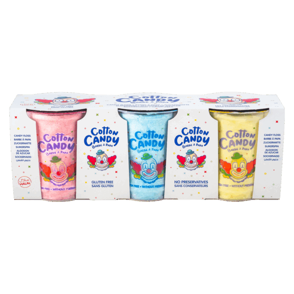 Tripack COTTON CANDY 60G Strawberry, bubble gum and banana Flavors